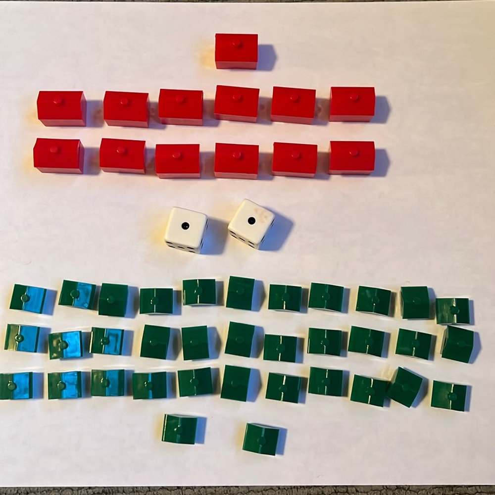 Monopoly replacement pieces. Hotels, Houses and dice.